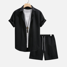 Conjunto Camisa e Short Masculino Norvitz NV056, tecido leve e respirável, gola lapela e modelagem reta para um look casual e sofisticado.
